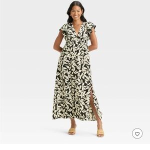 a new day Black and Cream Leaf Maxi Dress